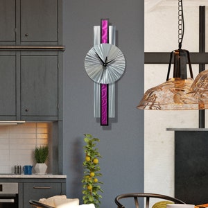Metal Wall Hanging Clock, Silver & Berry Wall Clock, 31 x 9 Size Indoor Wall Hanging, Infinite Orbit Clock Art by Jon Allen image 5