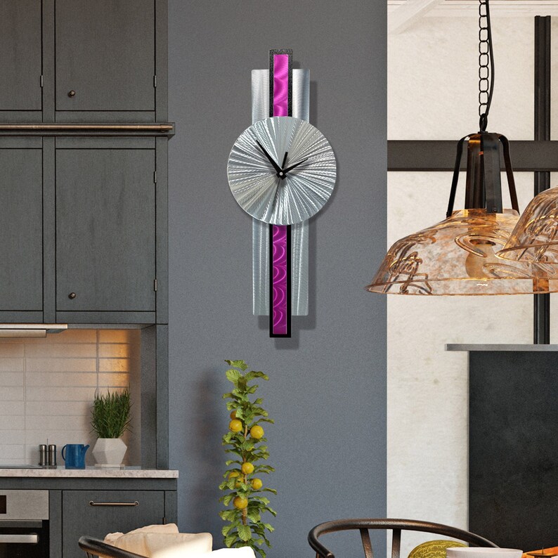 Metal Wall Hanging Clock, Silver & Berry Wall Clock, 31 x 9 Size Indoor Wall Hanging, Infinite Orbit Clock Art by Jon Allen image 5