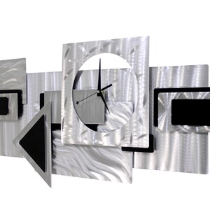 Metal Wall Clock Functional Art Silver & Black Modern Metal Art Hanging Timepiece Dynamic Notions 2 by Jon Allen image 9