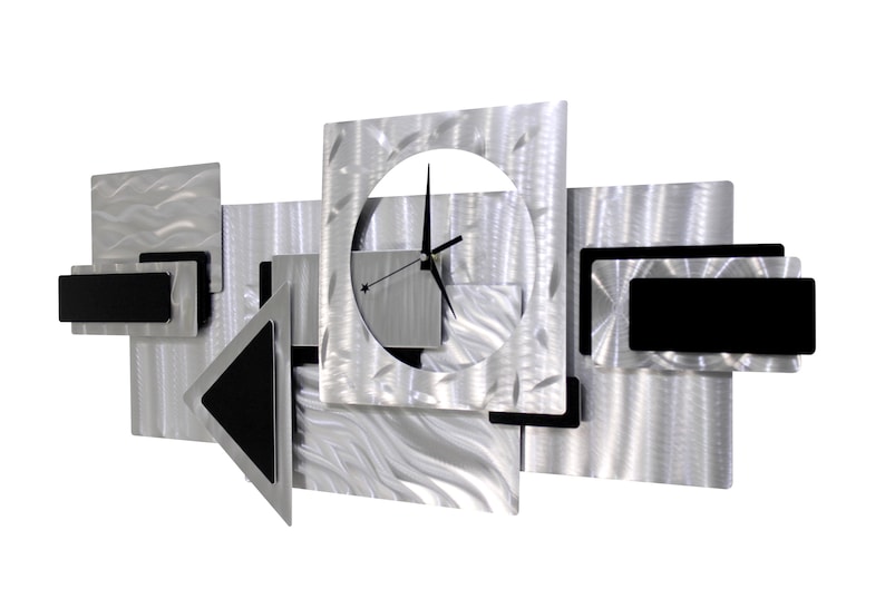 Metal Wall Clock Functional Art Silver & Black Modern Metal Art Hanging Timepiece Dynamic Notions 2 by Jon Allen image 9