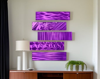 Purple Metal Wall Art - Multi Panel Wall Art - Home Decor Set of 5 - Abstract Panels - 5 Easy Pieces by Jon Allen