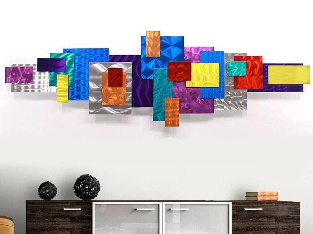 Colorful Metal Wall Art Large Geometric Art Abstract 3D Wall Etsy