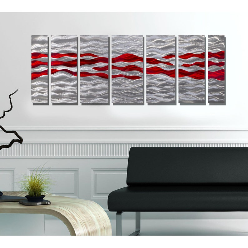 Red & Silver Metal Wall Art Multi Panel Wall Art Abstract Etsy