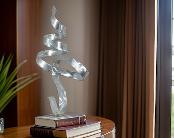 Metal Sculpture Modern Centerpiece, Indoor Outdoor Art, Coffee Table Decor Statue - Silver Perfect Moment Accent by Jon Allen