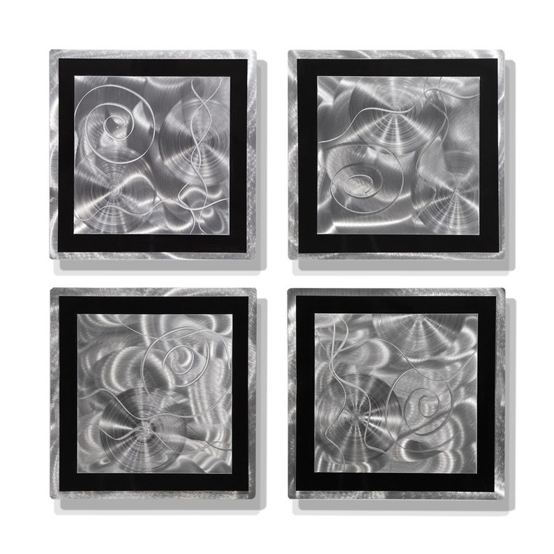 Metal Wall Art, Multi Panel Wall Art, Abstract Black & Silver Painting, Large Artwork, Wall Hanging Office Decor Fascination by Jon Allen image 2