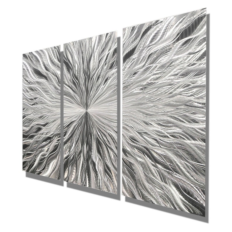 Large Artwork 3D Metal Wall Art Silver Painting Indoor Etsy