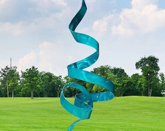 Large Teal Garden Sculpture - Modern Metal Art Sculpture for Indoor / Outdoor Display 60" tall - Teal Perfect Moment 24 by Jon Allen