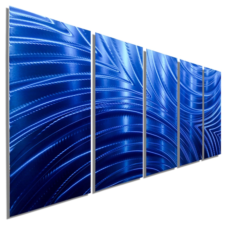 Blue Metal Wall Art Multi Panel Wall Art Abstract Painting Etsy