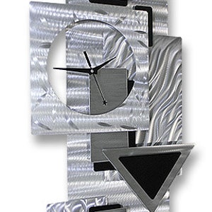 Metal Wall Clock Functional Art Silver & Black Modern Metal Art Hanging Timepiece Dynamic Notions 2 by Jon Allen image 4