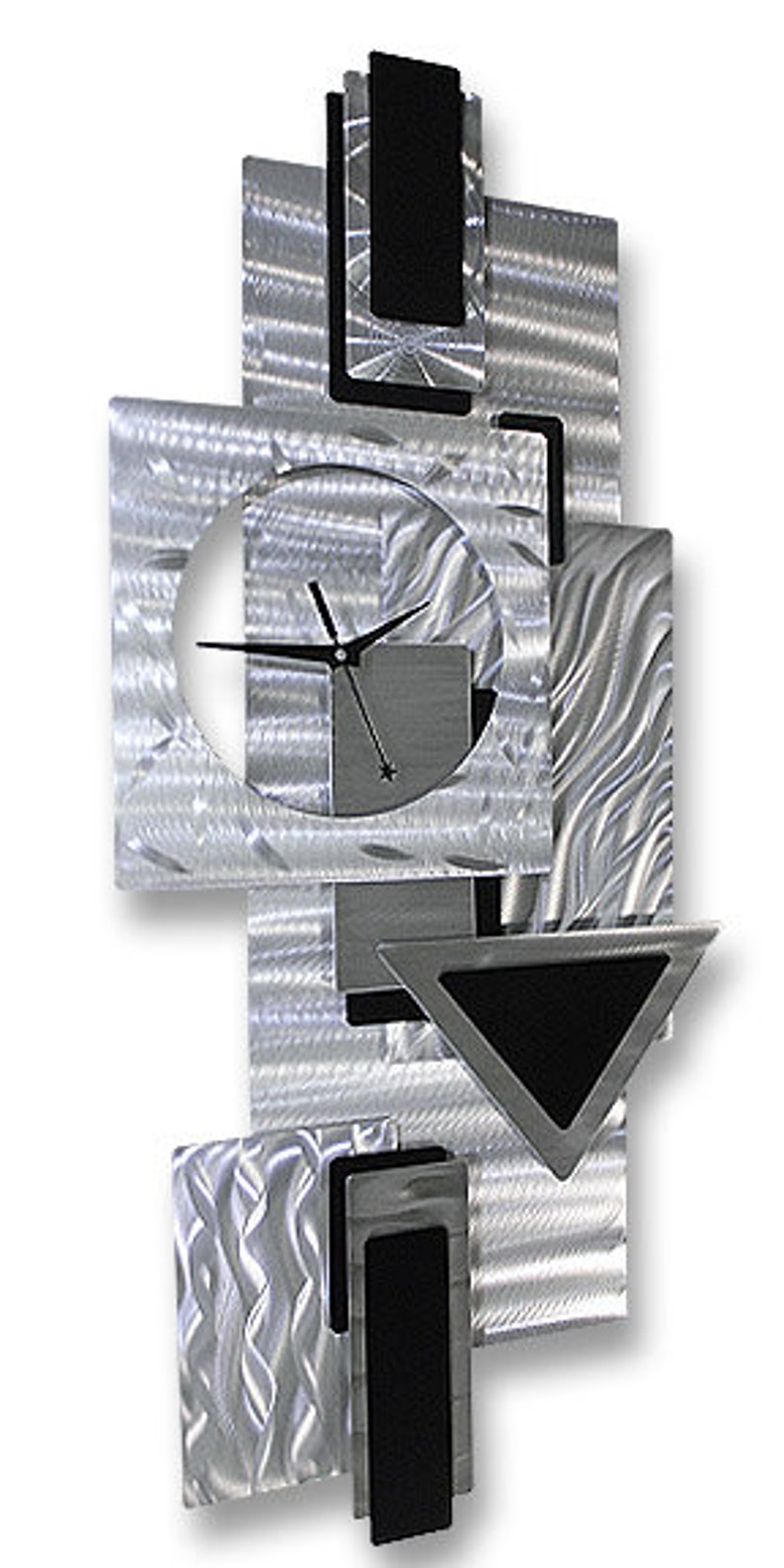 Metal Wall Clock Functional Art Silver & Black Modern Metal Art Hanging Timepiece Dynamic Notions 2 by Jon Allen image 4