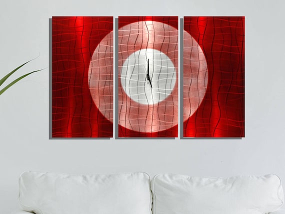 Large Metal Wall Clock Hanging Timepiece Abstract Functional Art