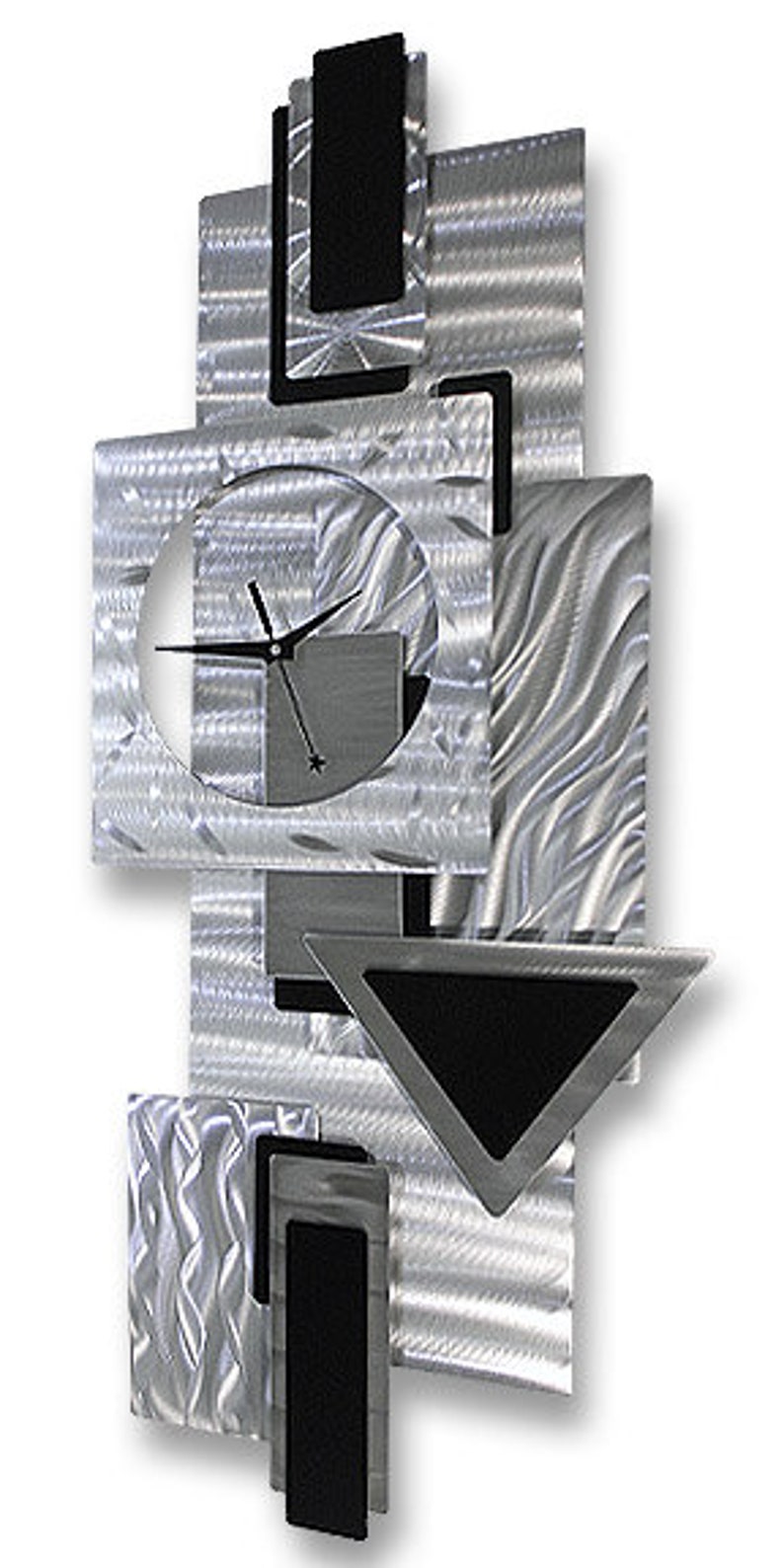 Metal Wall Clock Functional Art Silver & Black Modern Metal Art Hanging Timepiece Dynamic Notions 2 by Jon Allen image 7