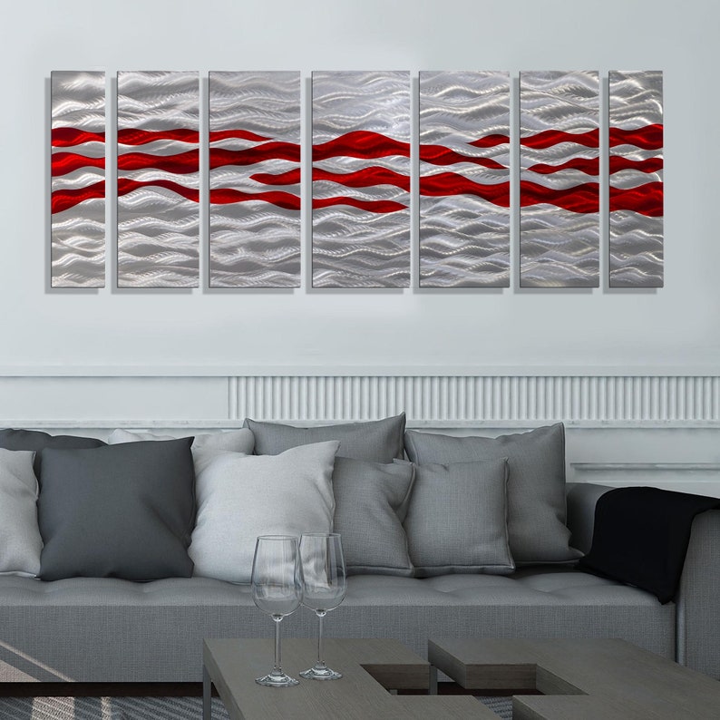 Red & Silver Metal Wall Art Multi Panel Wall Art Abstract Etsy