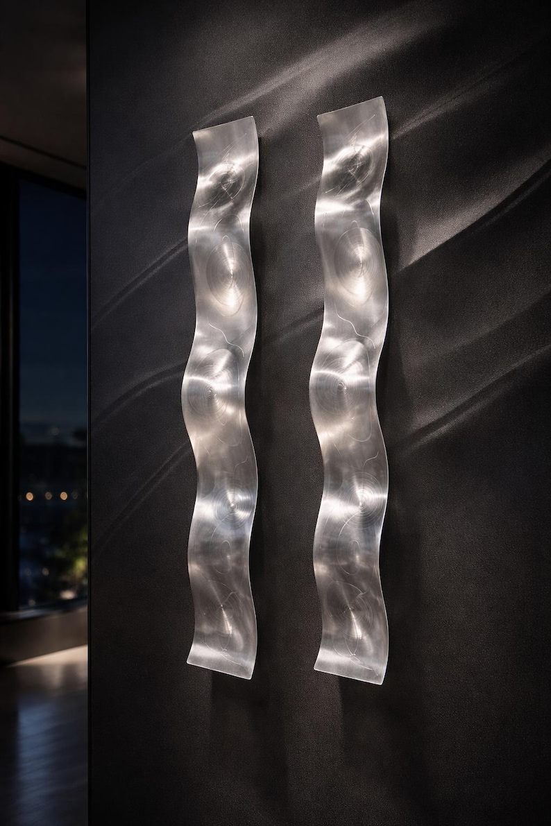 Silver Metal Wave Wall Sculpture, Hand-textured Abstract Art, Modern ...