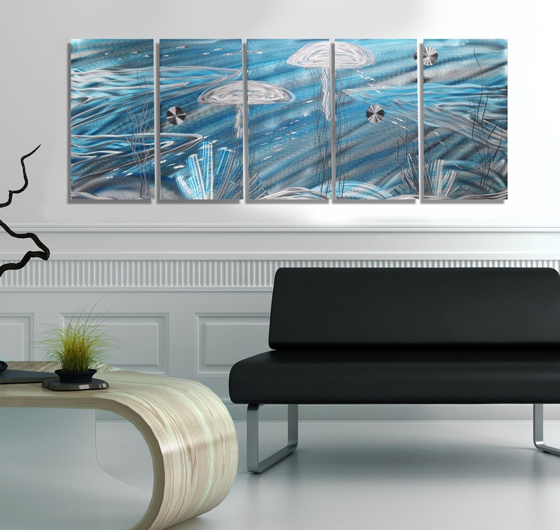 Aqua/Silver Underwater Metal Painting Modern Metal Wall Art Etsy
