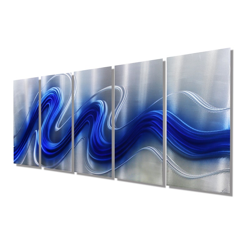 Blue & Silver Metal Wall Art Multi Panel Wall Art Abstract Etsy