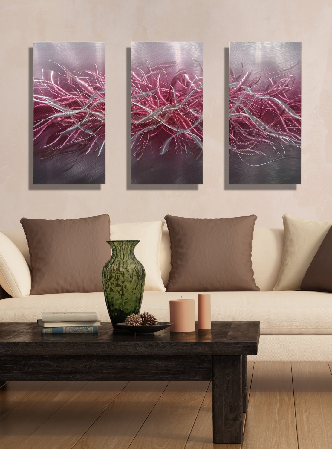 NEW Pink & Silver Abstract Metal Wall Art Modern Metal Etsy
