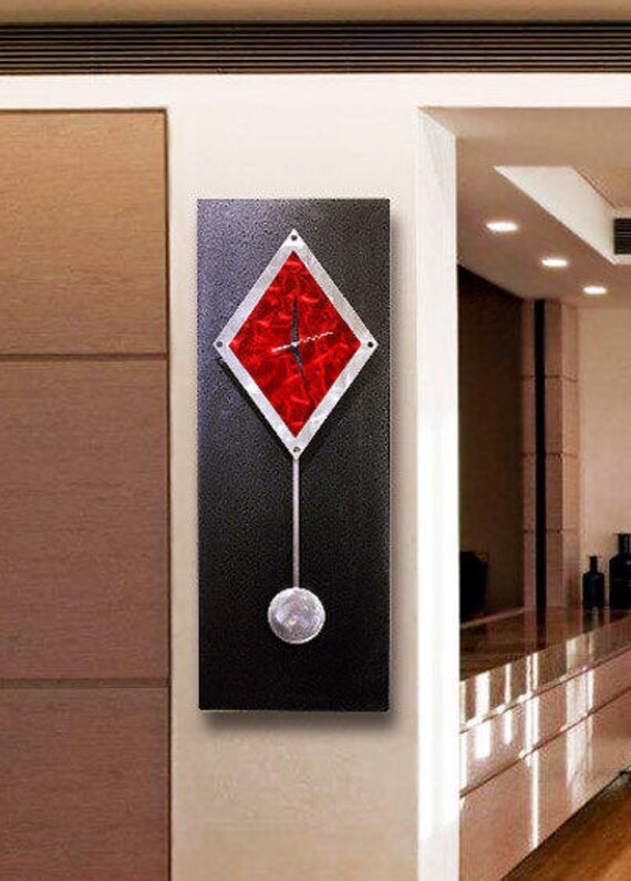 Black & Red Modern Metal Wall Clock Abstract Functional Art Etsy