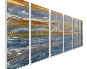 Metal Wall Art, Multi Panel Wall Art, Beach Abstract Painting, Large Artwork, Wall Hanging Office Decor - Tropical Paradise by Jon Allen