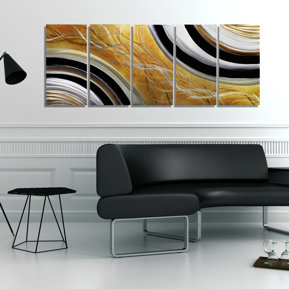 Black & Gold Metal Wall Art Multi Panel Wall Art Abstract Etsy
