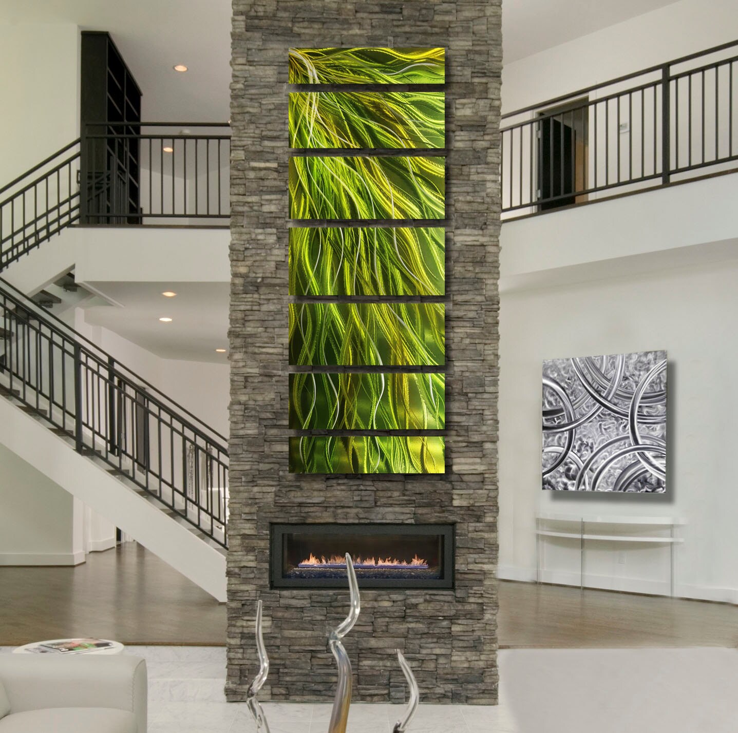 Modern Metal Wall Art in Green Abstract Metal Painting Etsy