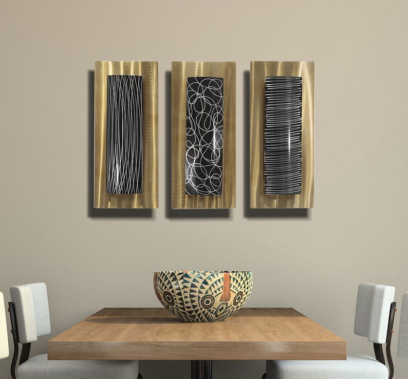 Gold Black Metal Wall Art Multi Panel Wall Art Abstract Etsy