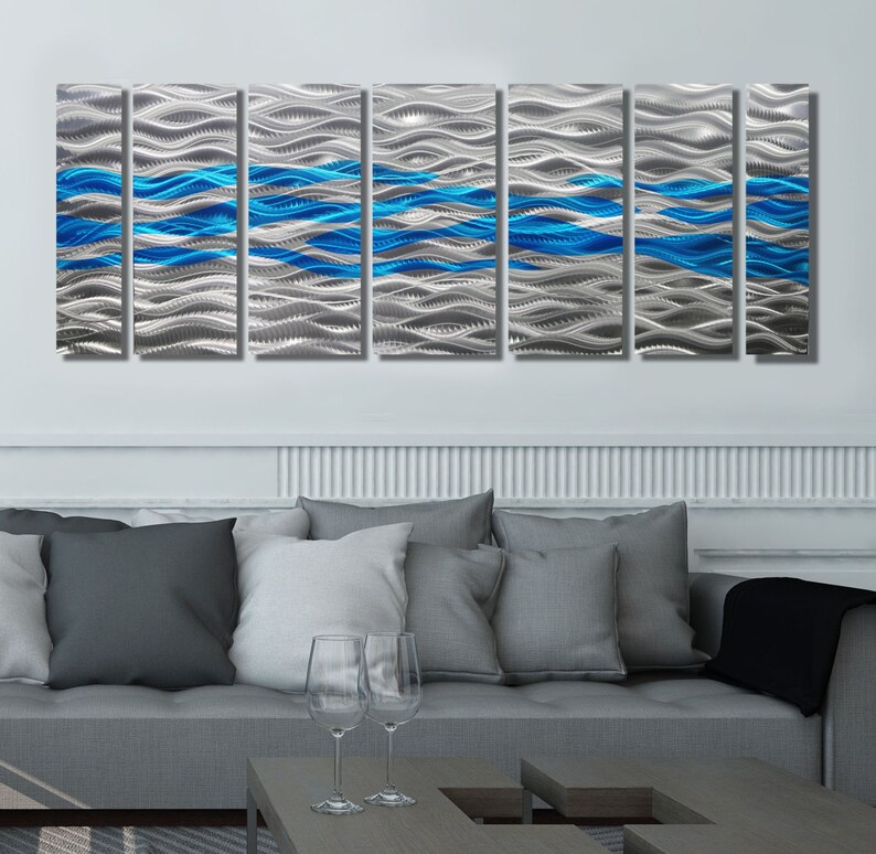 Silver & Blue Metal Wall Art Multi Panel Wall Art Abstract Etsy