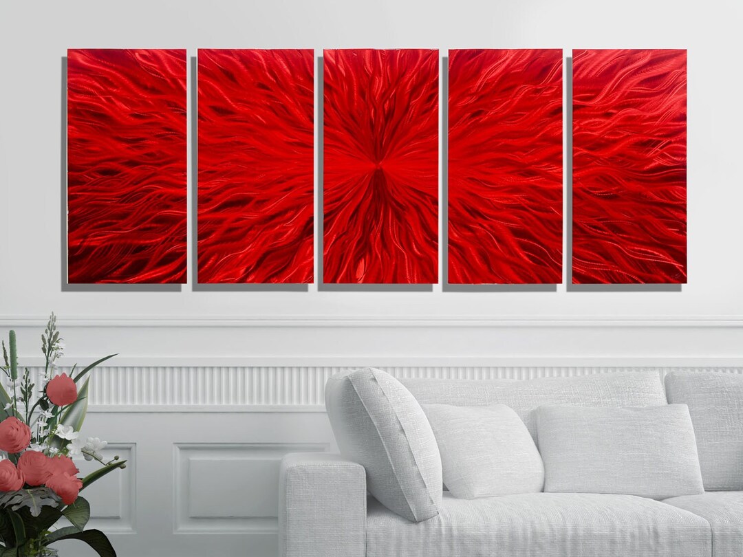 Red Metal Wall Art, Multi Panel Wall Art, Abstract Painting, Large