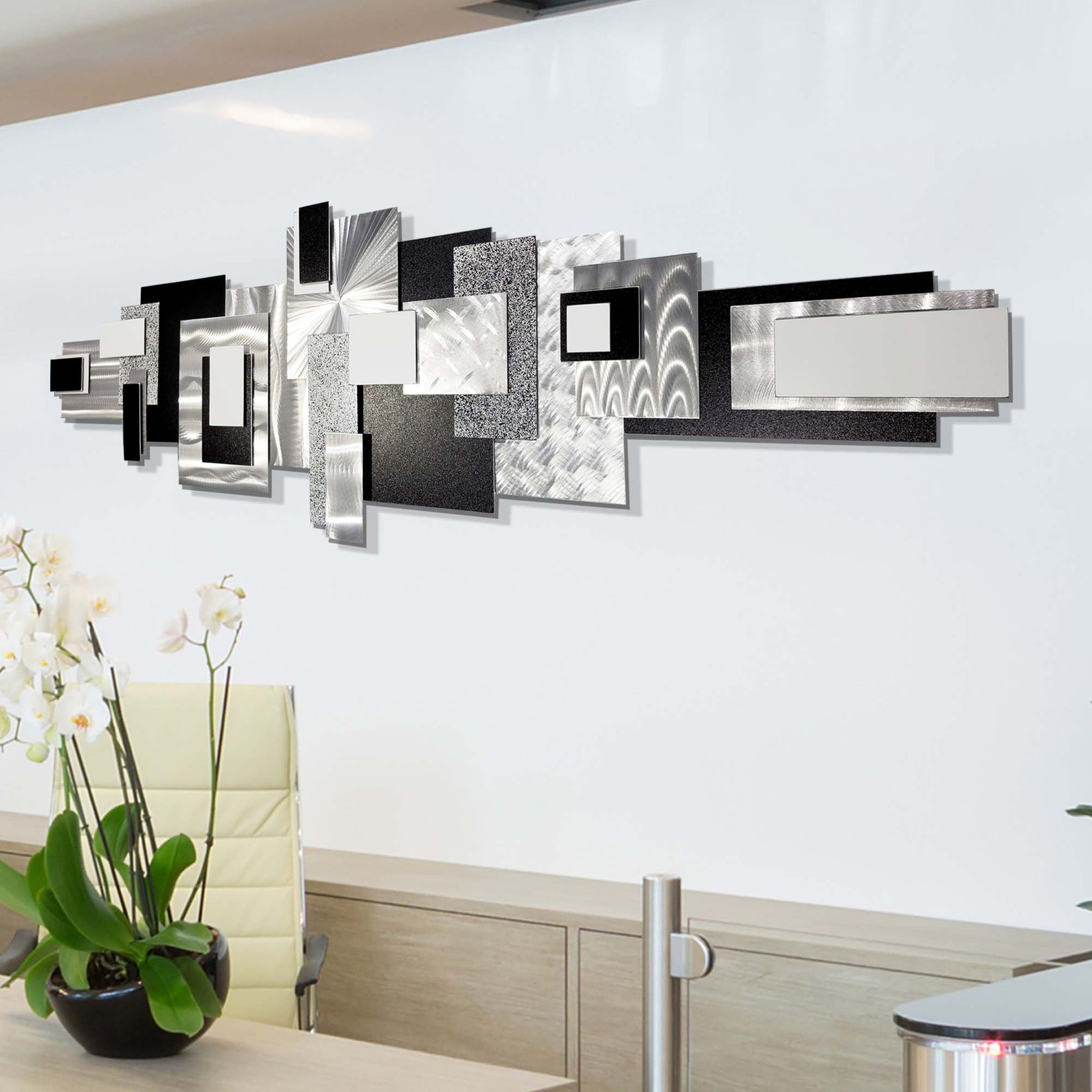 Black & White Metal Wall Art Large Geometric Art Abstract 3D Etsy