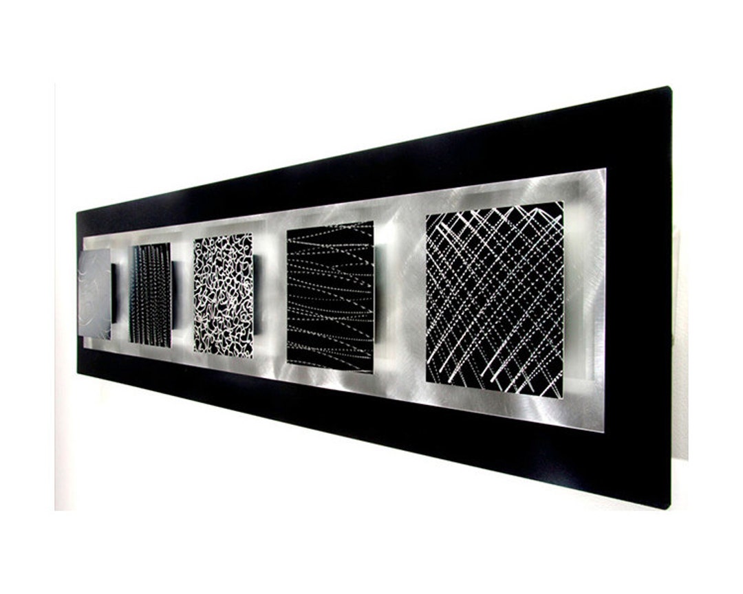 Silver & Black Metal Wall Art, Large Wall Art, Abstract 3D Wall