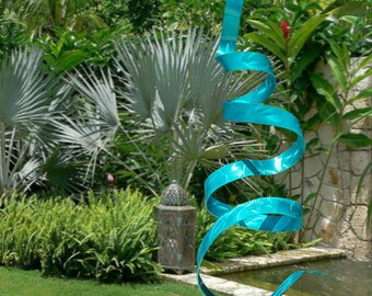 Metal Sculpture, Indoor Outdoor Art, Abstract Garden Decor, Large Yard Sculpture Freestanding Statue - Aqua Twist by Jon Allen