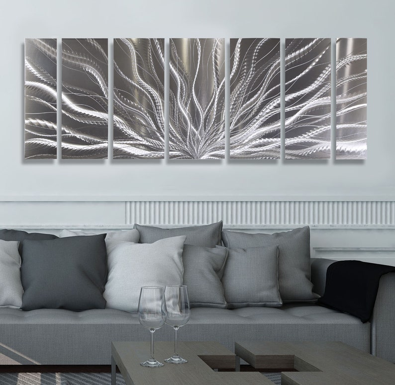 Large Modern Metal Wall Art Silver Abstract Metal Wall Etsy