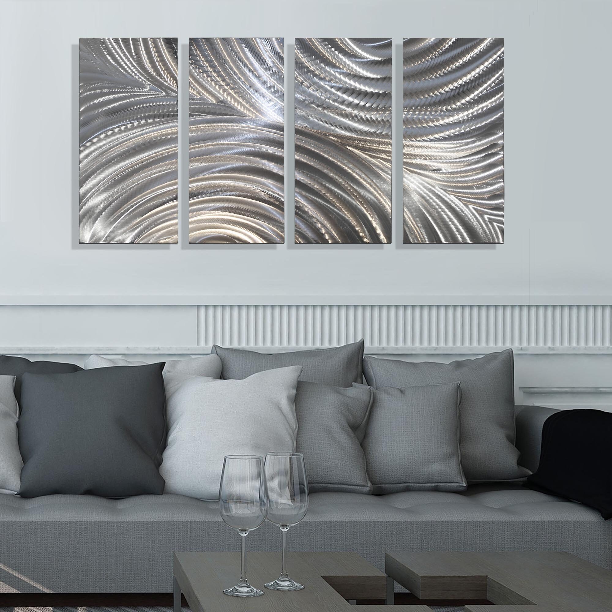 Metal Wall Art Large Artwork Silver Painting Indoor Outdoor Etsy