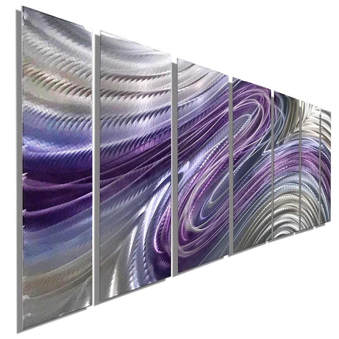 Silver &amp; Purple Metal Wall Art Multi Panel Wall Art Abstract - Etsy