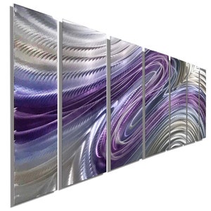 Silver & Purple Metal Wall Art, Multi Panel Wall Art, Abstract Painting, Large Artwork Decor 68&quot; x 24&quot; - Wild Imagination by Jon Allen