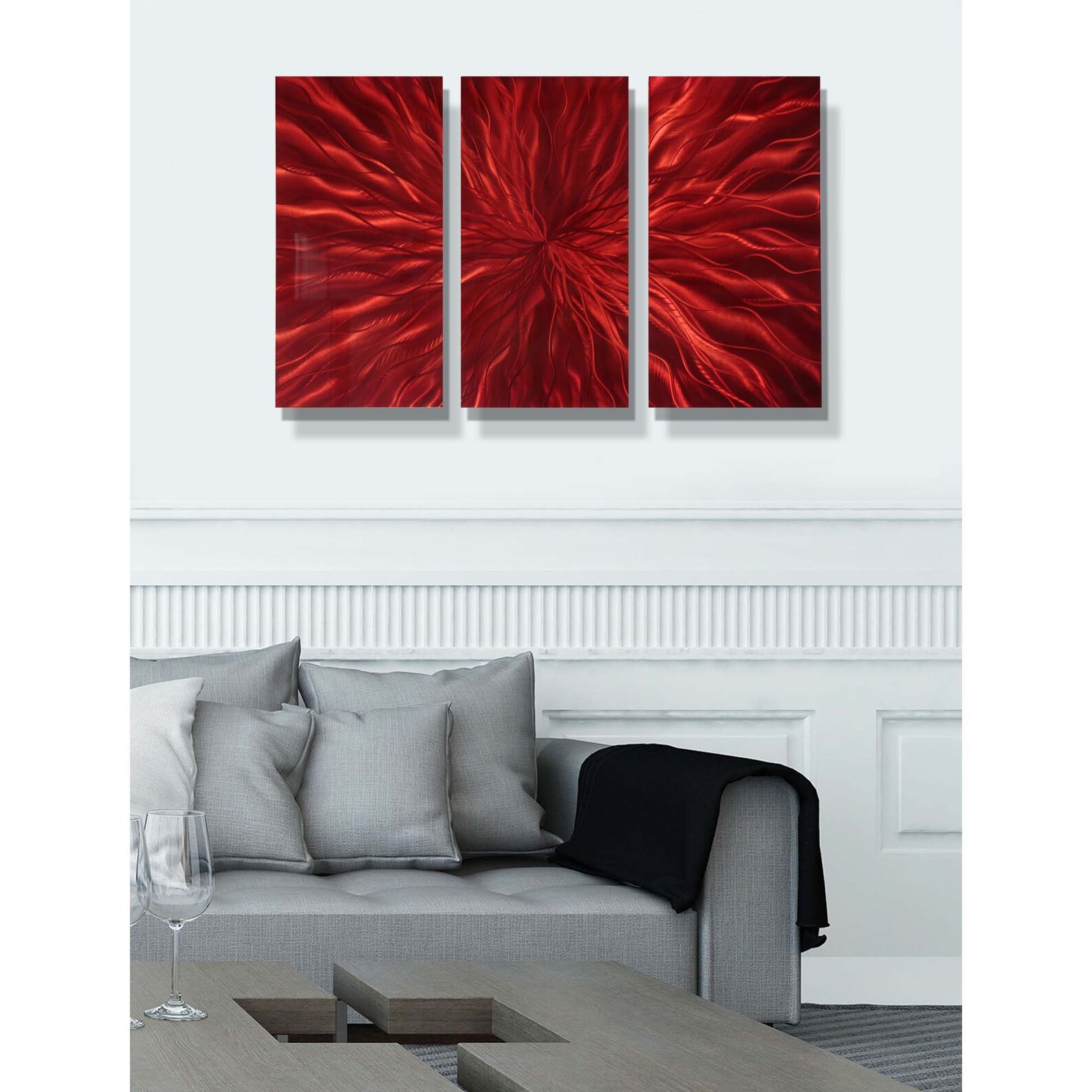 Red Metal Wall Art Multi Panel Wall Art Abstract Painting Etsy