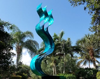 Abstract Metal Sculpture, Indoor Outdoor Art, Large Yard Sculpture Modern Metal Art Garden Decor - Aqua Transitions by Jon Allen