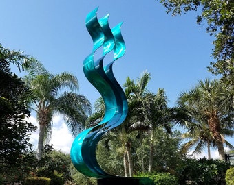 Scultura astratta in metallo, Arte per interni ed esterni, Scultura da giardino di grandi dimensioni Decorazione moderna in metallo per giardino - Aqua Transitions di Jon Allen