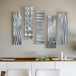 Silver Metal Wall Art - Multi Panel Wall Art - Home Decor Set of 5 - Abstract Panels - 5 Easy Pieces by Jon Allen