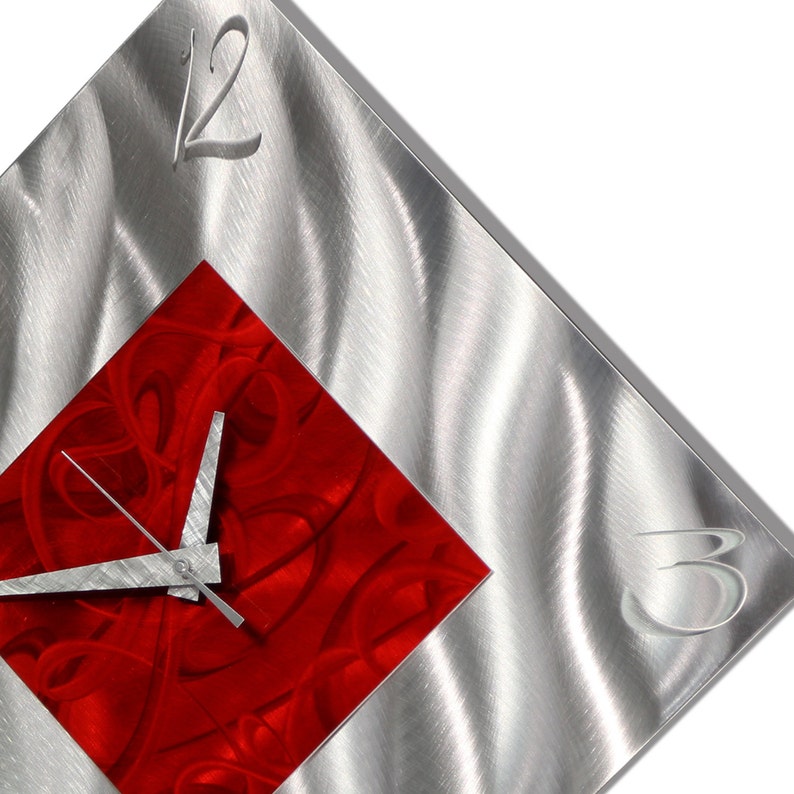 Red & Silver Metal Wall Clock Abstract Functional Art Modern Metal Art Hanging Timepiece Office Decor Fresh Start by Jon Allen image 2