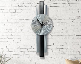 Round Clock for Wall, Silver & Steel Wall Clock, 31" x 9" Size Indoor Wall Hanging, Infinite Orbit Clock by Jon Allen