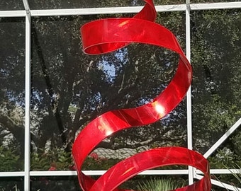 Large Metal Sculpture, Abstract Indoor Outdoor Art, Modern Garden Statue Office Decor Yard Art 49" Tall - Red Twist by Jon Allen