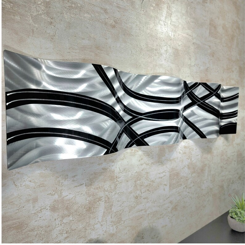 Silver and Black Metal Wall Art Modern Metal Art Abstract 3D Etsy