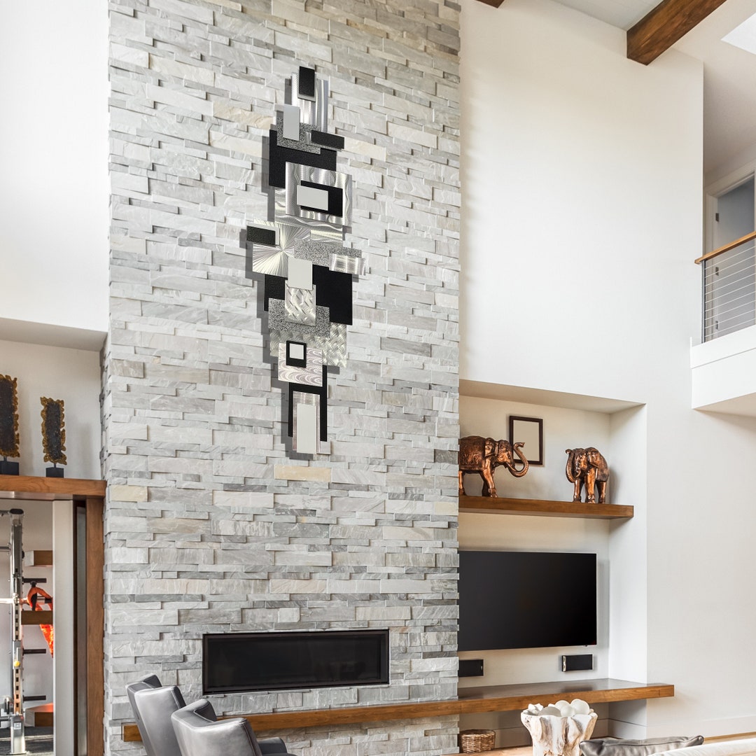 Black & White Metal Wall Art, Large Geometric Art, Abstract 3D Wall