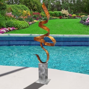Abstract Metal Sculpture, Indoor Outdoor Art, Large Yard Sculpture Garden Statue Copper Perfect Moment Silver Base by Jon Allen image 6