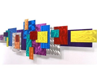 Colorful Metal Wall Art, Large Geometric Art, Abstract 3D Wall Sculpture, Modern Metal Art Wall Hanging - Fandango by Jon Allen