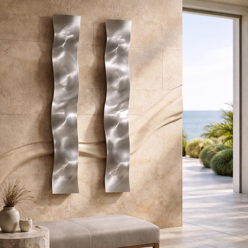 Silver Metal Wave Wall Sculpture, Hand-textured Abstract Art, Modern ...