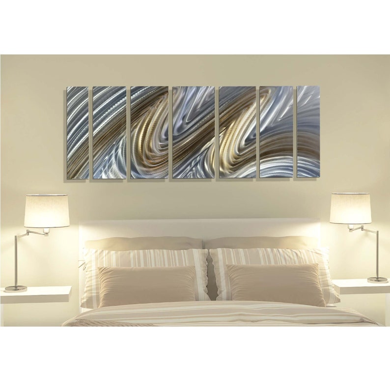 Blue & Gold Metal Wall Art Multi Panel Wall Art Abstract Etsy