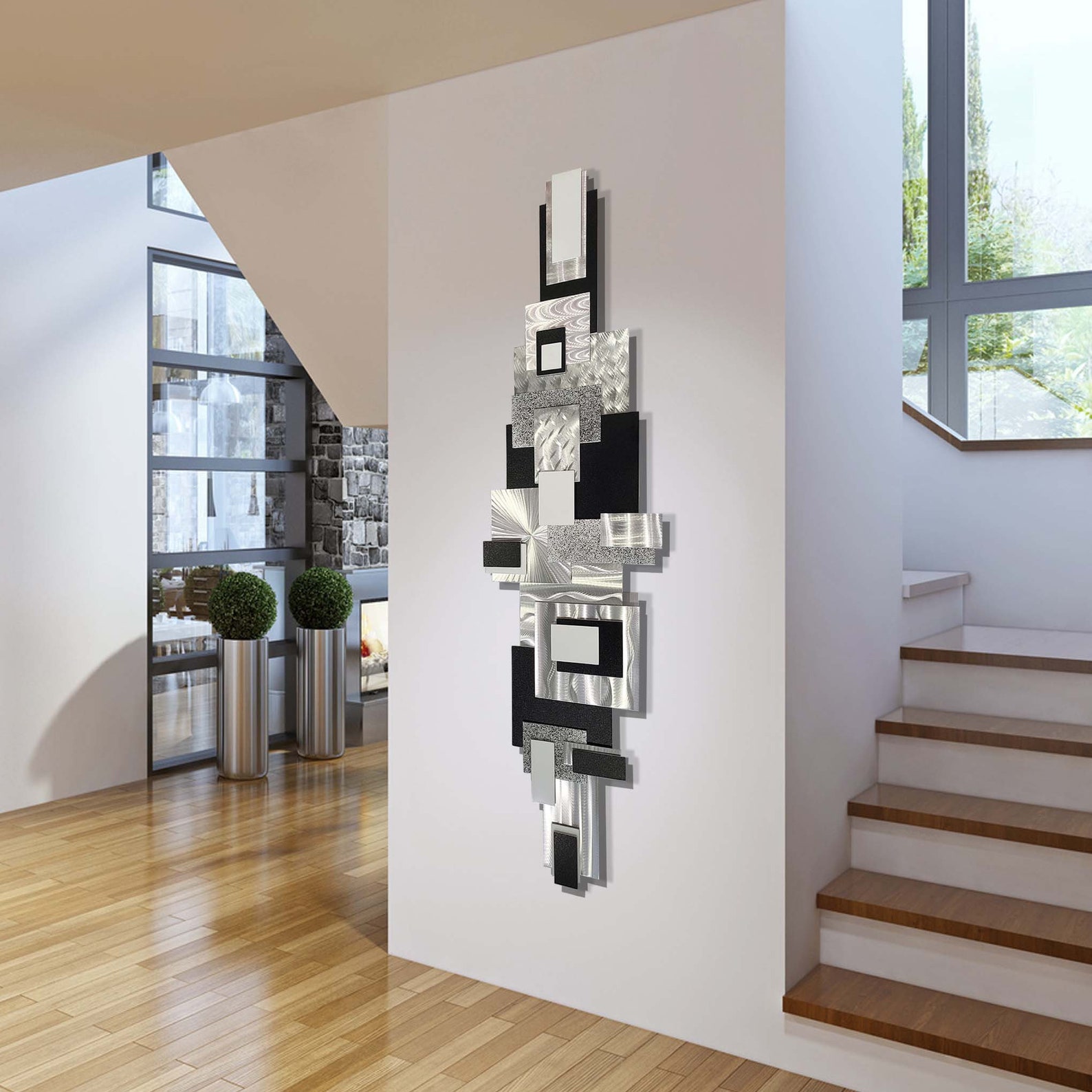 Black & White Metal Wall Art Large Geometric Art Abstract 3D - Etsy
