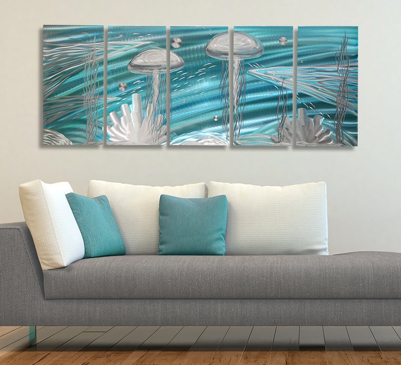Aqua/Silver Underwater Metal Painting Modern Metal Wall Art | Etsy